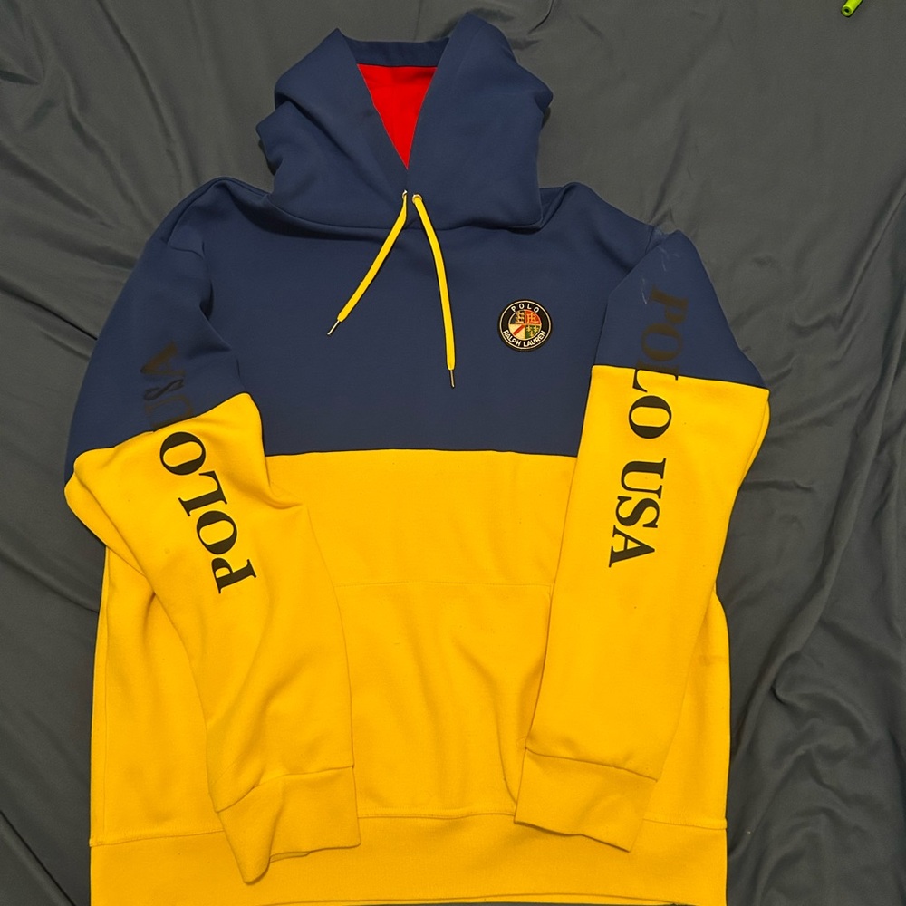 Ralph Lauren Blue and Yellow Hoodie with Embroidered Crest